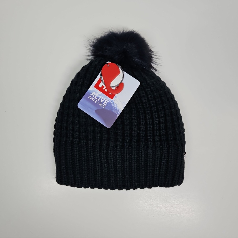 Helly Hansen Womens Dark Blue Snowfall Faux Fur Lined Pom Pom Beanie NWT